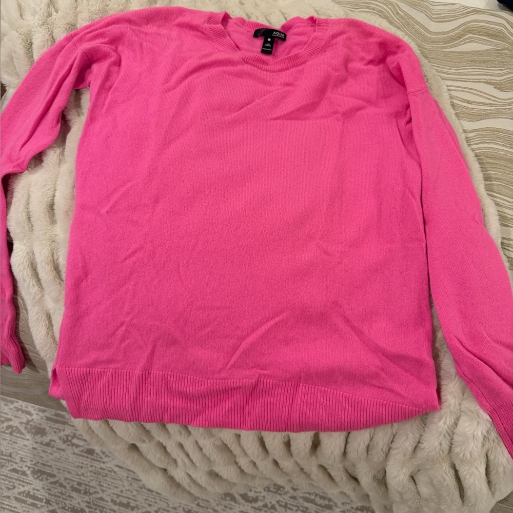 Aqua cashmere Vibrant Hot Pink Crewneck Sweater